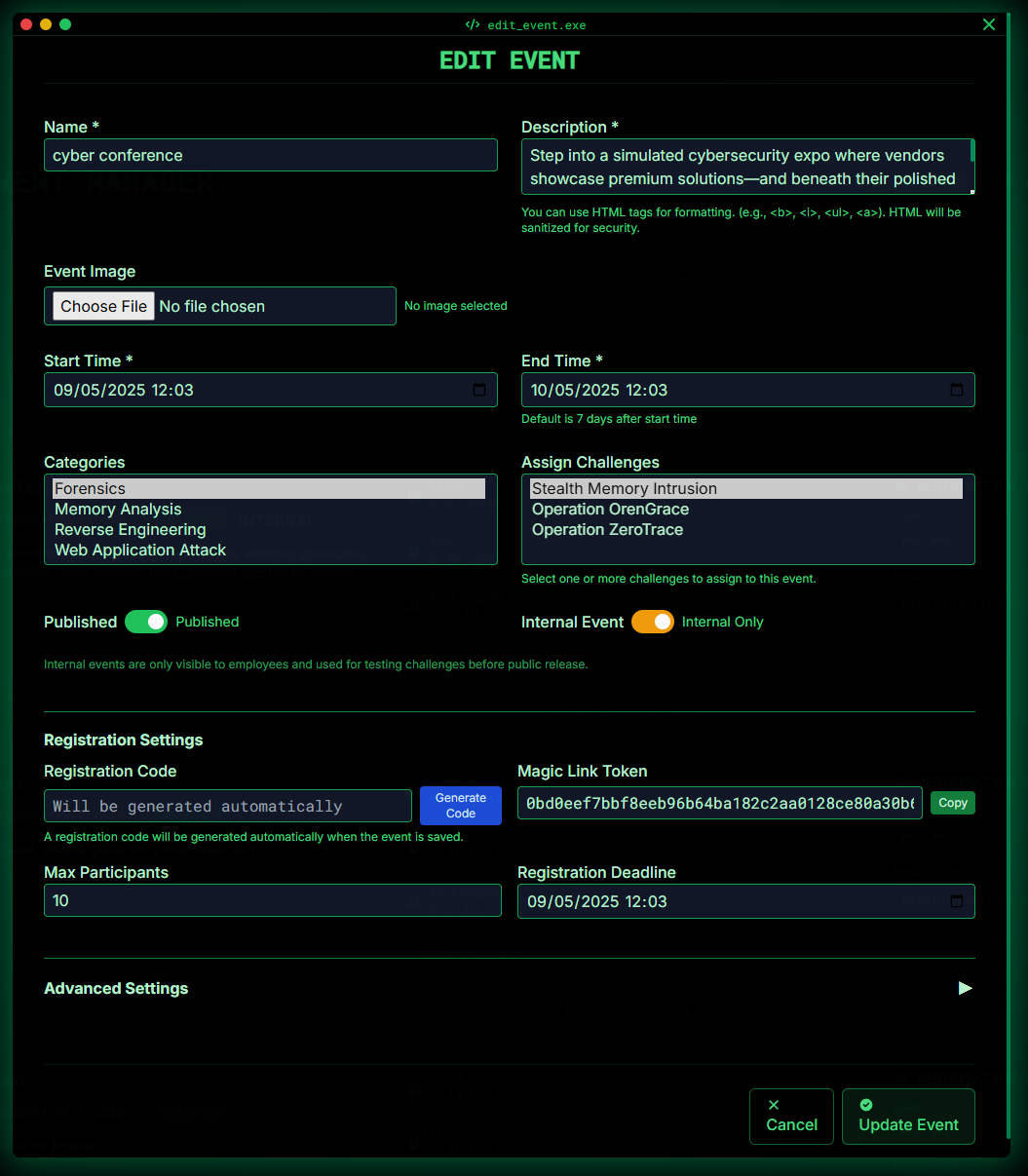 Event Management Interface